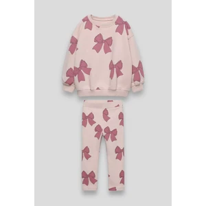 Kız Çocuk Kurdela Desenli Kışlık 3 Iplik Pamuklu Sweatshirt Tayt Alt-Üst Takım