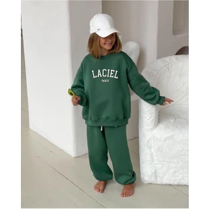 Unisex Çocuk Slogan Desenli Pamuklu Sweatshirt Eşofman Tayt Alt-Üst Takım