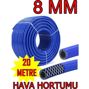 Kompresör Hava Hortumu 20 mt 8 mm Mavi - Thermo Oksijen Hava Hortumu