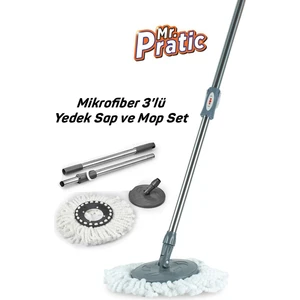Mr Pratic Mikrofiber 3'lü Set 360 Derece Döner Setlere Uyumlu Yedek Sap Başlık Mikrofiber Mop