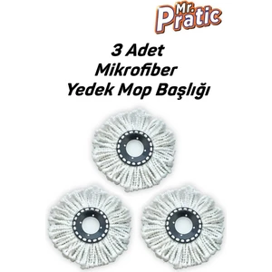 Mr Pratic 3 Adet 360° Döner Moplara Uyumlu Yedek Mikrofiber Püskül Mop Başlığı