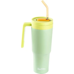 Yeşil Pipetli Paslanmaz Çelik Termos Bardak 1.2l