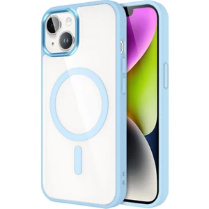 Case World Apple iPhone 14 Kapak Mag Safe Özellikli Metal Kamera Korumalı Arkası Şeffaf Silikon Kılıf - Mavi