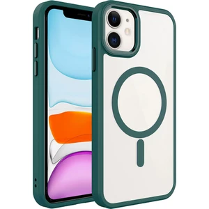 Case World Apple iPhone 11 Kapak Mag Safe Özellikli Metal Kamera Korumalı Arkası Şeffaf Silikon Kılıf - Yeşil