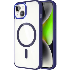 Case World Apple iPhone 13 Kapak Mag Safe Özellikli Metal Kamera Korumalı Arkası Şeffaf Silikon Kılıf - Lacivert