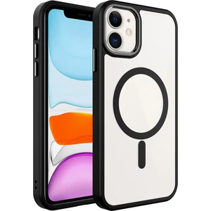 Case World Apple iPhone 11 Kapak Mag Safe Özellikli Metal Kamera Korumalı Arkası Şeffaf Silikon Kılıf - Siyah