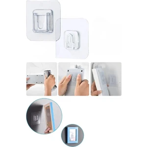 5 Çift Şeffaf Yapışkanlı Geçmeli Klips Eşya Tablo Resim Duvar Banyo Sabitleme Askısı Tutucu Askı Kancası