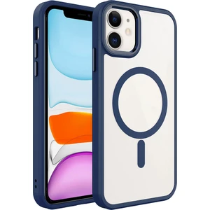 Case World Apple iPhone 11 Kapak Mag Safe Özellikli Metal Kamera Korumalı Arkası Şeffaf Silikon Kılıf - Lacivert