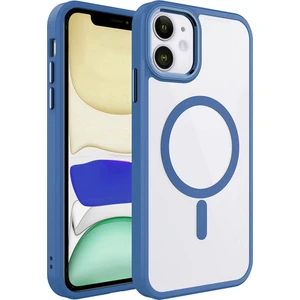 Case World Apple iPhone 11 Kapak Mag Safe Özellikli Metal Kamera Korumalı Arkası Şeffaf Silikon Kılıf - Mavi