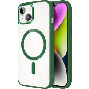 Case World Apple iPhone 14 Kapak Mag Safe Özellikli Metal Kamera Korumalı Arkası Şeffaf Silikon Kılıf - Yeşil