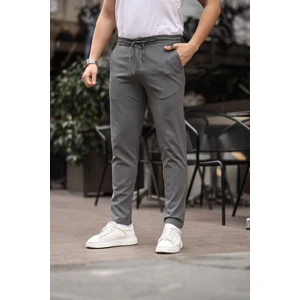 Erkek Gri Jogger Kesim Bel Lastikli Esnek Likralı Silimfit Kumaş Pantolon