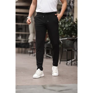 Erkek Siyah Jogger Kesim Bel Lastikli Esnek Likralı Silimfit Kumaş Pantolon