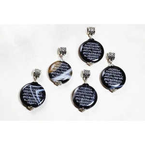 Ilgın Doğal Taş Takı Ayetel Kürsi Siyah Akik Taşı Kolye Ucu / Siyah Akik Yuvarlak Kolye Ucu