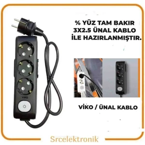 Multi-Let 3'lü (1 ile 10 Metre Arası) Anahtarlı Topraklı Çocuk Korumalı Uzatma ( 3x2.5 Ünal Kablo Tam Bakır)