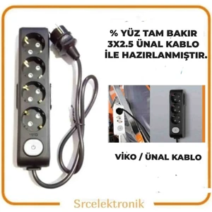 Multi-Let 4'lü (1 ile 10 Metre Arası) Anahtarlı Topraklı Çocuk Korumalı Uzatma ( 3x2.5 Ünal Kablo Tam Bakır)