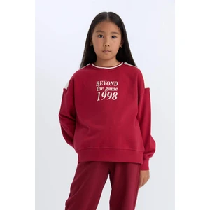 Kız Çocuk Relax Fit Bisiklet Yaka Baskılı İçi Yumuşak Tüylü Okul Sweatshirt D4274A824WN