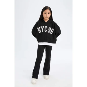 Kız Çocuk 2'li Takım Kapüşonlu Baskılı Sweatshirt İspanyol Paça Tayt D0725A824AU
