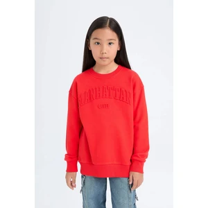 Kız Çocuk Kırmızı Bisiklet Yaka Baskılı Sweatshirt D6627A824AU