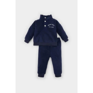 Erkek Bebek 2'li Takım Dik Yaka Düğmeli Baskılı Polar Sweatshirt Eşofman Altı D5936A524WN