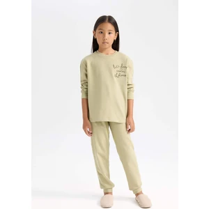 Kız Çocuk Pijama Takımı Baskılı Uzun Kollu Üst Beli Lastikli Uzun Alt D6655A824WN