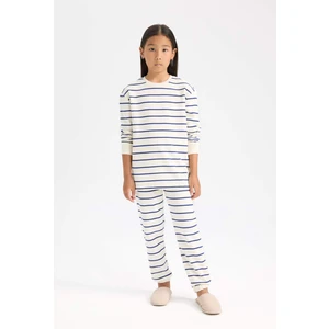 Kız Çocuk Pijama Takım Çizgili Uzun Kollu Üst Beli Lastikli Uzun Alt D7747A824WN