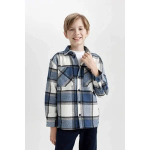 Erkek Çocuk Oversize Geniş Kalıp Polo Yaka Flanel Uzun Kollu Gömlek D6687A824WN