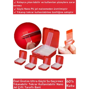 Özel Süper Güçlü Suya & Toza Dayanıklı İz Bırakmaz Temizlenebilir Nano Jel Çift Taraflı Bant 60 Adet