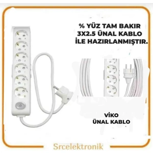 Multi-Let 6'lı (1 ile 10 Metre) Anahtarlı Topraklı Çocuk Korumalı Uzatma ( 3x2.5 Ünal Kablo Tam Bakır) Ttr Kablo HO5VV-F