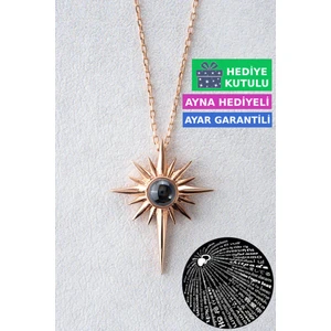 Gümüş 100 Dilde Seni Seviyorum Yazan 18 Ayar Rose Altın Kaplama Kutup Yıldızı Gümüş Kolye 925 Ayar Gümüş Kadın Kolye | Bayan Yüz Dilde Seni Seviyorum Kolyesi Kutup Yıldızı Kadın Gümüş Kolye