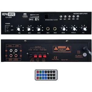 Hepa Merz LV-200 100V Trafolu ve 4-16 Ohm Mixer Amfi 200W Anfi Bluetooth USB