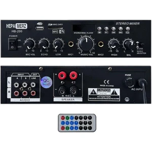 Hepa Merz HB-200 Stereo Mixer Amfi 4-8 Ohm 2 Çıkışlı 2X100W Anfi Bluetooth USB