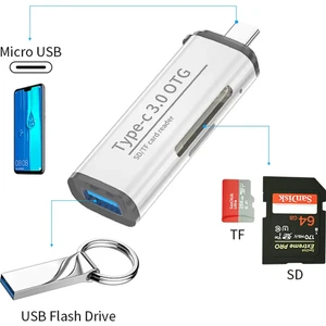 FXN-103 Type-C USB Otg Sd Micro Kart Okuyucu Bellek Veri Aktarım Dönüştürücü Çevirici Adaptör