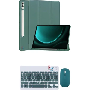 Redmud Teknoloji Samsung Galaxy Tab S9 Fe Plus Uyumlu Tablet Kılıfı ve Klavye Mouse Set Kalem Bölmeli Smart Kılıf