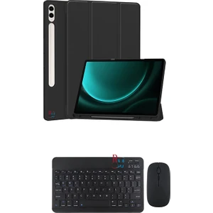 Redmud Teknoloji Samsung Galaxy Tab S9 Fe Plus Uyumlu Tablet Kılıfı ve Klavye Mouse Set Kalem Bölmeli Smart Kılıf