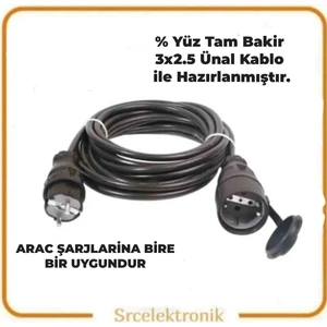 Kauçuklu Tekli ( 12 İle 40 Metre) 3x2.5 Ünal Kablo Seyyar Topraklı Uzatma ( 3x2.5 Ünal Kablo Tam Bakır) Ttr Kablo HO5VV-F