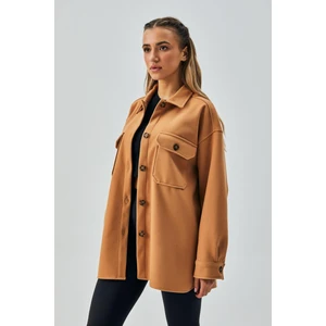 Kadın Camel Kaşe Cepli Düğmeli Geniş Kesim Gömlek Ceket 28150