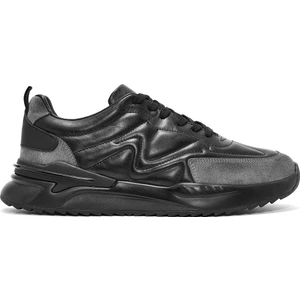 Erkek Siyah Bağcıklı Deri Sneaker 24WFD611814