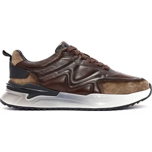 Erkek Kahverengi Bağcıklı Deri Sneaker 24WFD611814