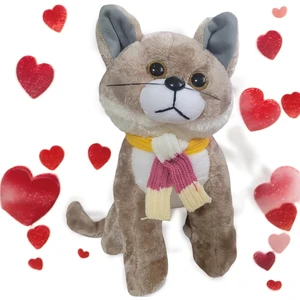 Ithal Kumaş Gerçek Görünümlü Atkılı Cam Gözlü Sevimli Kedi Peluş Oyuncak Uyku & Oyun Arkadaşı 30 cm.