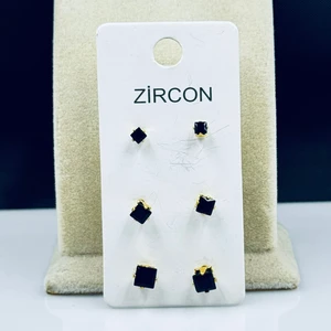 Hicaz Tesbih Çelik Üç Çift Tek Taşlı Siyah Küpe (Üç Farklı Boy ) Hcz-Model Rrggh