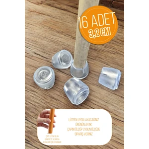 16 Adet Sessiz Tip Sandalye Pabucu Masa Sandalye Zemin Koruyucu 3,2 cm Şeffaf