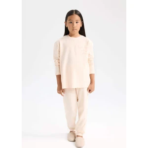 Kız Çocuk Pijama Takımı Uzun Kollu Üst Beli Lastikli Alt D6655A824WN