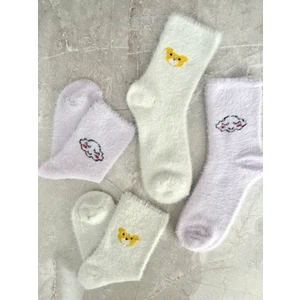 Çorap Kurdu 2'li Peluş Kışlık Yumuşak Kokulu Kadın Uyku Çorabı