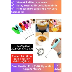 Özel Çelik Uçlu Pilli Soğuk Kahve Süt Köpürtücü Sos Krema Mama Yumurta Çırpıcı Mini Mikser Mixer