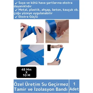 Süper Güçlü Su Geçirmez Sızdırmaz Mavi Çok Amaçlı Tamir ve İzolasyon Bandı 48 mm x 10 m