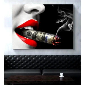 Limitless Design Dolarlı Sigara Kadın Dudak Hd Baskı Kanvas Tablo