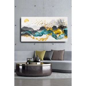 Limitless Design Dekoratif Soyut Altın Geyik Balık ve Kuşlar Sürreal Kanvas Duvar Tablosu