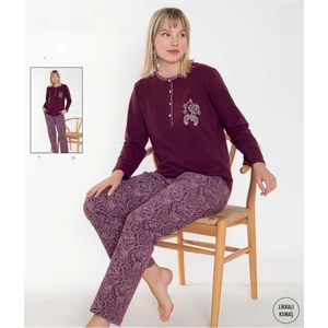 Kadın Düğmeli Yaka Uzun Kol Pamuk Likralı Pijama Takımı 6049 -1 Adet