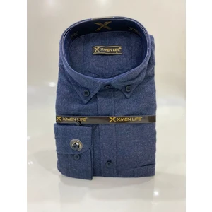 BURSPA Rahat Kesim Düz Kışlık Tek Cep Lacivert Baba Gömlek