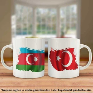 Çift Yön Baskılı Azerbaycan Cumhuriyeti ve Türkiye Bayrağı Kupa Bardak